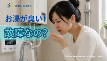 給湯器のお湯の臭いを確認する様子