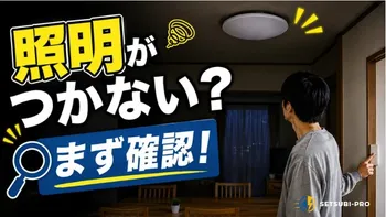 照明がつかない部屋で壁スイッチを確認している様子