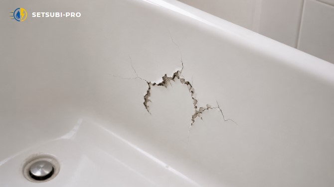 衝撃で割れた浴槽