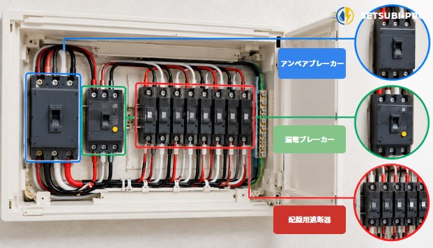 アンペアブレーカー・漏電ブレーカー・配線用遮断器の違い