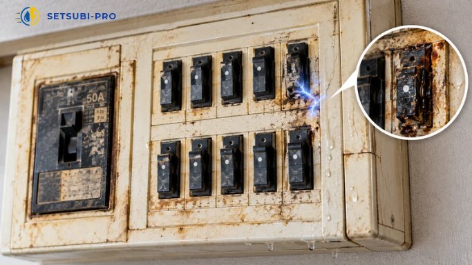 劣化によって漏電のリスクが高まった分電盤の状態