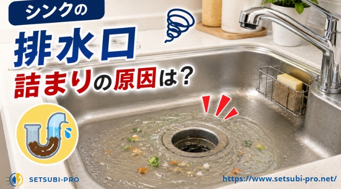 キッチンのシンク排水口が詰まり水が流れにくい状態