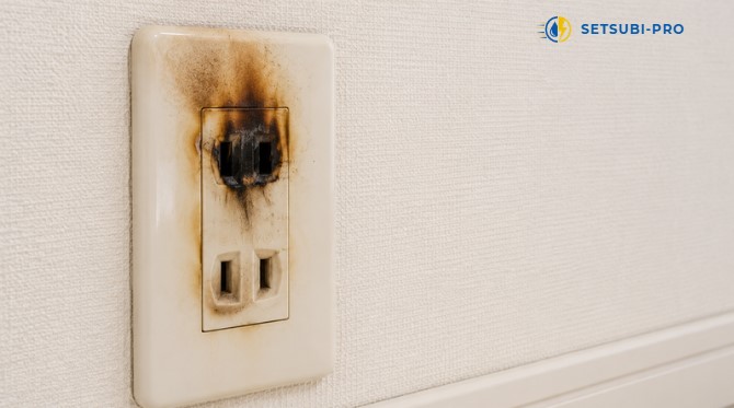 焦げ跡があるコンセントの危険な状態