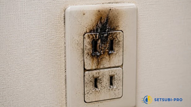 トラッキング現象によるコンセントの焦げ跡