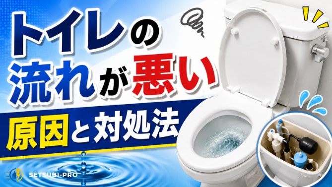 水流が弱く勢いよく流れないトイレ