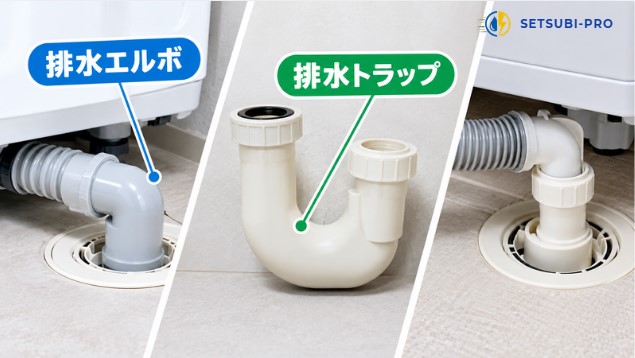 洗濯機の排水エルボと排水トラップの位置