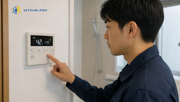 給湯器を点検する様子